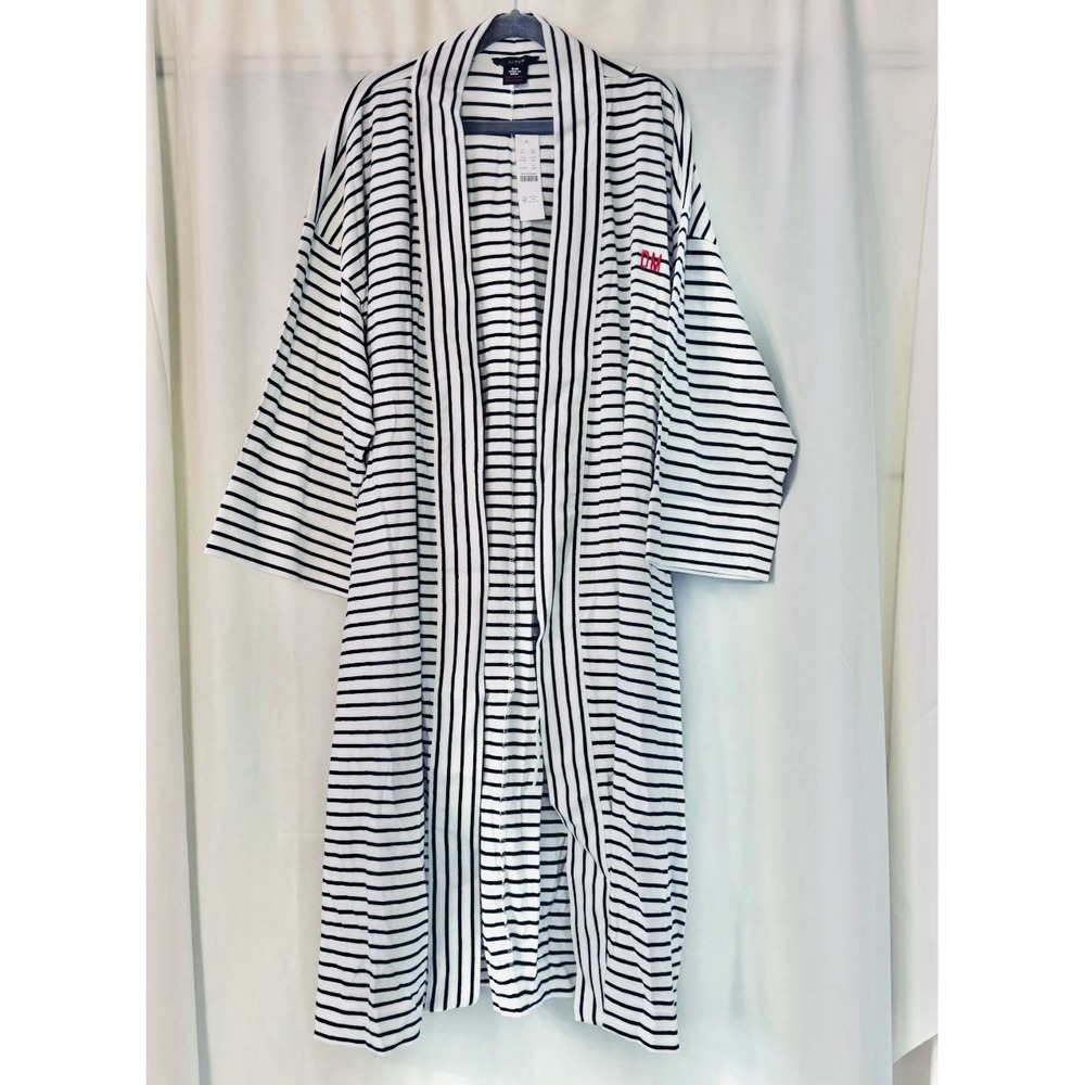 J.Crew Striped Kimono Robe S/M Navy White Monogram Coastal Lounge